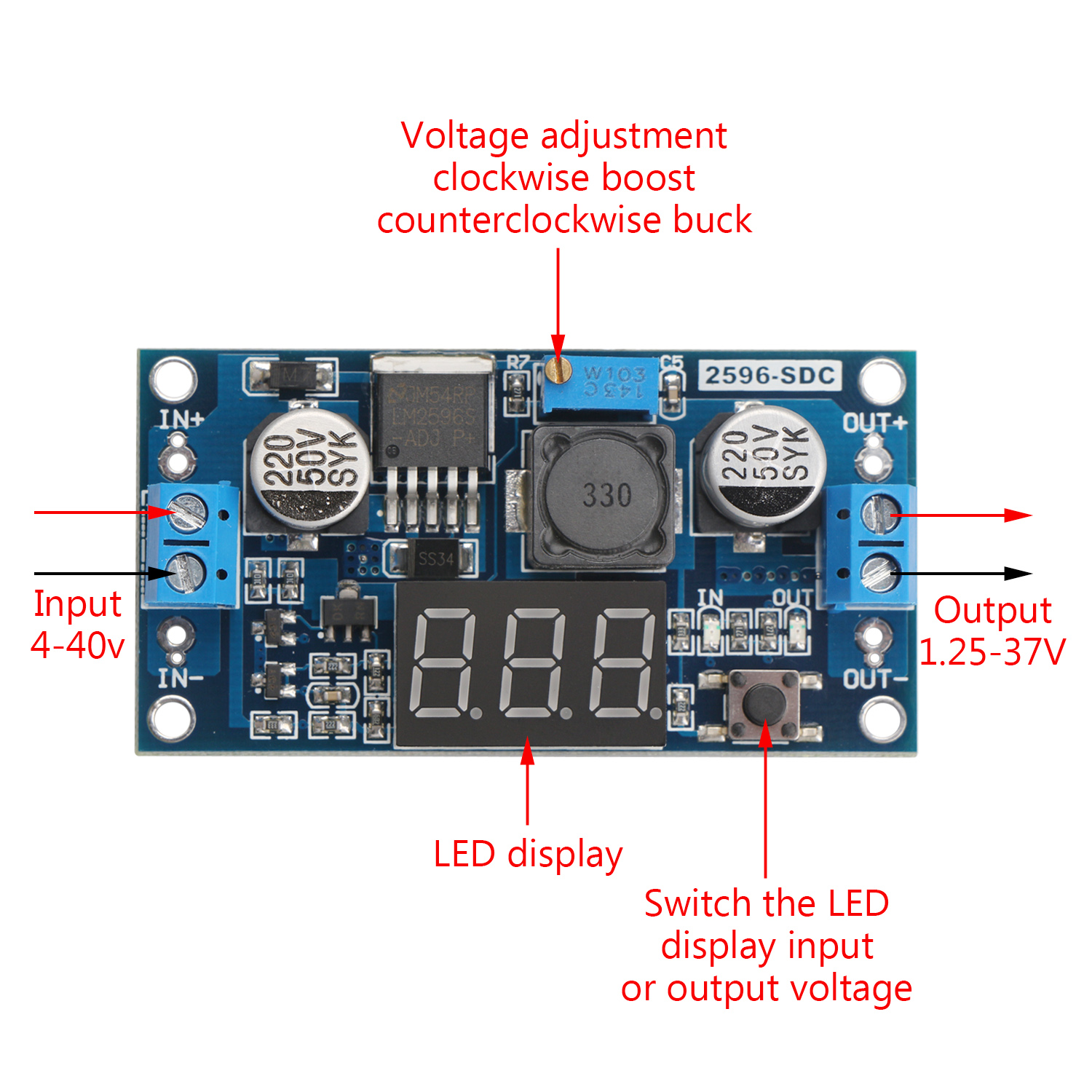 LM 2596 - 3A DC-DC Step Down (Buck) Converter Module with Display - Image 3