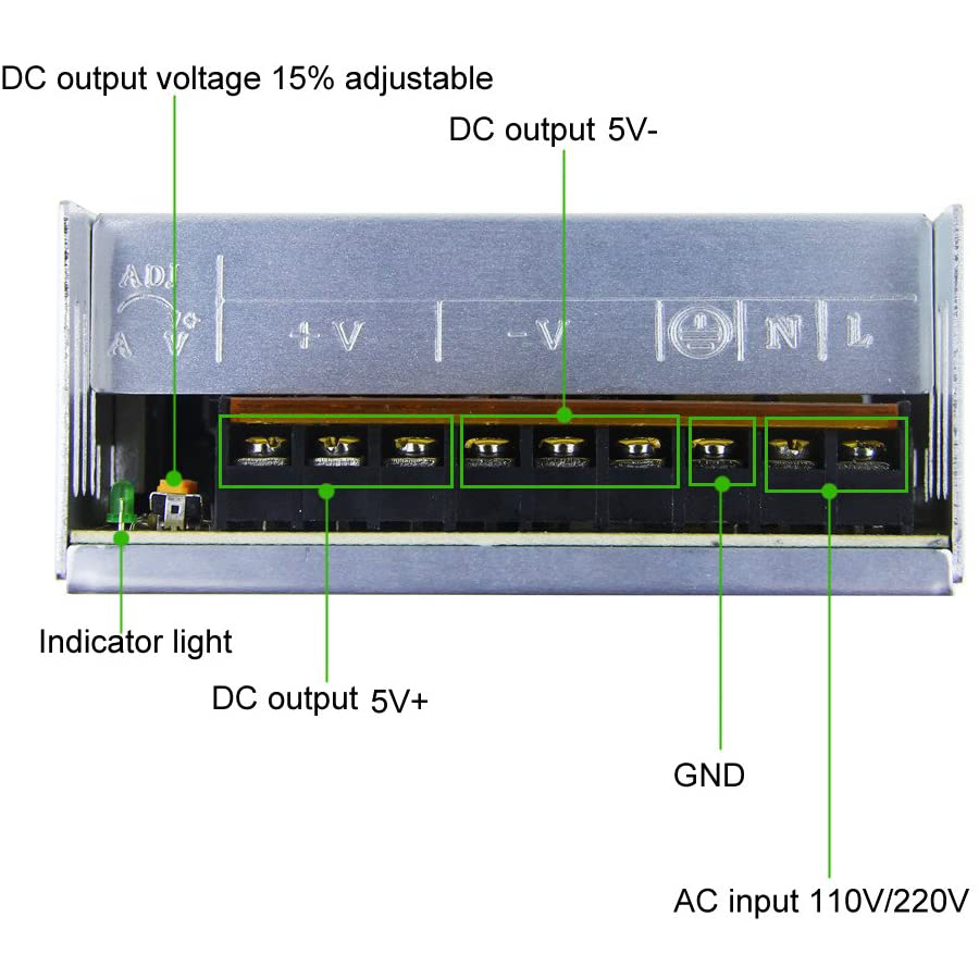 5V Metal Case Power Supply (60A) with Fan - Image 2